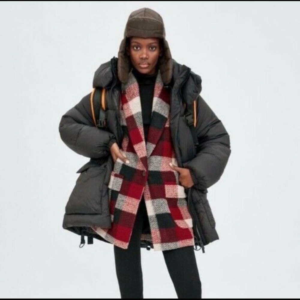 Zara TRF collection red plaid blanket pra coat
